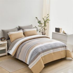 5 Piece Bed in A Bag Stripe Comforter Set Twin Size, White Grey Blue Striped Comforter and Sheet Set (Color: Khaki, size: Full(7 Piece Set))