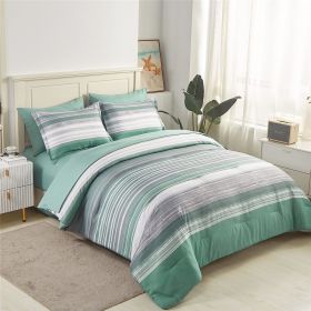 5 Piece Bed in A Bag Stripe Comforter Set Twin Size, White Grey Blue Striped Comforter and Sheet Set (Color: Sage Green, size: Full(7 Piece Set))