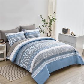 5 Piece Bed in A Bag Stripe Comforter Set Twin Size, White Grey Blue Striped Comforter and Sheet Set (Color: Light Blue, size: Queen(7 Piece Set))