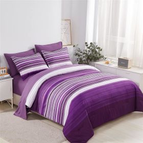 5 Piece Bed in A Bag Stripe Comforter Set Twin Size, White Grey Blue Striped Comforter and Sheet Set (Color: Purple, size: Twin(5 Piece Set))