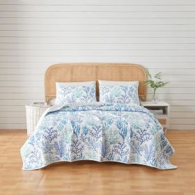 Full / Queen set, Summer Coastal Quilt with Sham, Beach 2-Piece Reversible All Season Bedspread Quilt Set. Lightweight Nautical (Color: Watercolor Coral, size: Full   Queen)