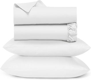 4 Pc Bed Sheet Sets Mattress Pad 100% Pure Cotton Double Bed Sheets Set of Posters 1000 Thread Count Sheets Set King Size Home (Color: 01  White, size: Full)