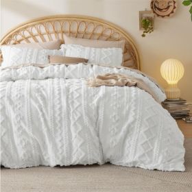 Boho Duvet Cover - Tufted Duvet Cover for All Seasons, 3 Pieces Soft Shabby Chic Embroidery Boho Bedding Duvet Cover (Color: 01 - White - Arch De, size: Twin Twin XL68X90)