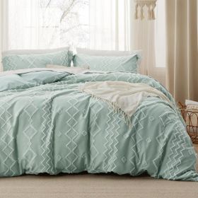 Boho Duvet Cover - Tufted Duvet Cover for All Seasons, 3 Pieces Soft Shabby Chic Embroidery Boho Bedding Duvet Cover (Color: 03 - Sage Green - T, size: Queen (90  x 90 ))