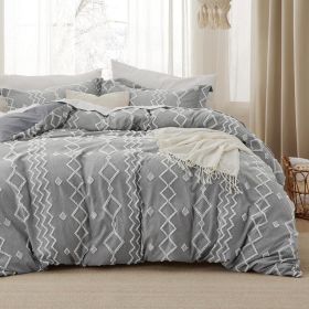 Boho Duvet Cover - Tufted Duvet Cover for All Seasons, 3 Pieces Soft Shabby Chic Embroidery Boho Bedding Duvet Cover (Color: 04 - Dark Grey - Tuf, size: King (104  x 90 ))