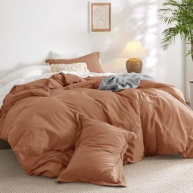 100% Washed Cotton Duvet Cover Cream Minimalist Duvet Cover Linen Like - 3 Pieces Plain Simple Cotton Duvet Cover Set (Color: 13 - Sunburn, size: King (104  x 90 ))