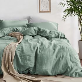 100% Washed Cotton Duvet Cover Cream Minimalist Duvet Cover Linen Like - 3 Pieces Plain Simple Cotton Duvet Cover Set (Color: 08 - Sage Green, size: Queen (90  x 90 ))