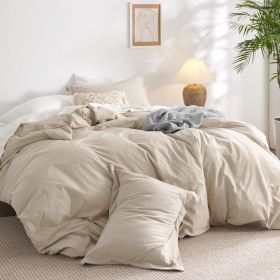 100% Washed Cotton Duvet Cover Cream Minimalist Duvet Cover Linen Like - 3 Pieces Plain Simple Cotton Duvet Cover Set (Color: 05 - Beige, size: King (104  x 90 ))