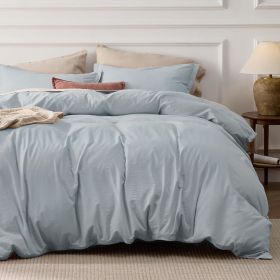 100% Washed Cotton Duvet Cover Cream Minimalist Duvet Cover Linen Like - 3 Pieces Plain Simple Cotton Duvet Cover Set (Color: 20 - CornflowerBlue, size: Queen (90  x 90 ))