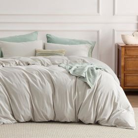 100% Washed Cotton Duvet Cover Cream Minimalist Duvet Cover Linen Like - 3 Pieces Plain Simple Cotton Duvet Cover Set (Color: 17 -  LinenGrey, size: Queen (90  x 90 ))