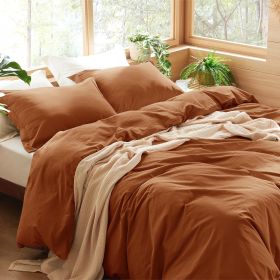 100% Washed Cotton Duvet Cover Cream Minimalist Duvet Cover Linen Like - 3 Pieces Plain Simple Cotton Duvet Cover Set (Color: 14 - Terracotta, size: King (104  x 90 ))