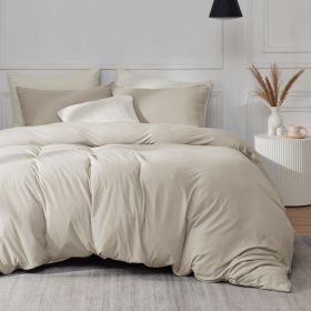 100% Washed Cotton Duvet Cover Cream Minimalist Duvet Cover Linen Like - 3 Pieces Plain Simple Cotton Duvet Cover Set (Color: Beige, size: King (104  x 90 ))