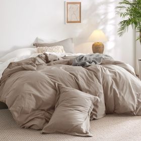 100% Washed Cotton Duvet Cover Cream Minimalist Duvet Cover Linen Like - 3 Pieces Plain Simple Cotton Duvet Cover Set (Color: 07 - Taupe, size: Queen (90  x 90 ))