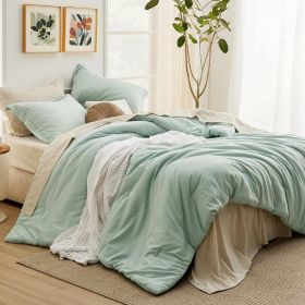 Queen Comforter Set Sage Green, 7 Pieces Soft Comforter for Queen Size Bed with Sheets, Pillowcases & Shams, All Season Boho Bed (Color: 01 - Sage Green, size: Full)