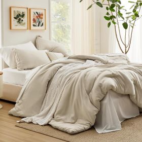 Queen Comforter Set Sage Green, 7 Pieces Soft Comforter for Queen Size Bed with Sheets, Pillowcases & Shams, All Season Boho Bed (Color: Beige, size: King)