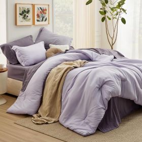 Queen Comforter Set Sage Green, 7 Pieces Soft Comforter for Queen Size Bed with Sheets, Pillowcases & Shams, All Season Boho Bed (Color: Lavender, size: Queen)