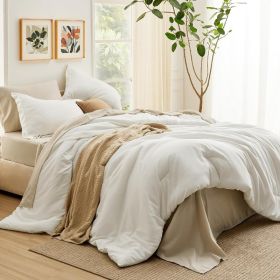 Queen Comforter Set Sage Green, 7 Pieces Soft Comforter for Queen Size Bed with Sheets, Pillowcases & Shams, All Season Boho Bed (Color: White, size: King)