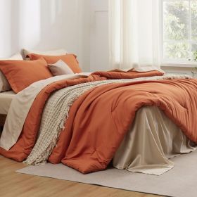 Queen Comforter Set Sage Green, 7 Pieces Soft Comforter for Queen Size Bed with Sheets, Pillowcases & Shams, All Season Boho Bed (Color: Burnt Orange, size: Queen)