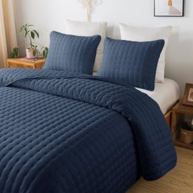 Quilt Bedding Sets with Pillow Shams, Deep Lightweight Bedspread Coverlet, Quilted Blanket Thin Comforter Bed Cover, 3 Pieces, (Color: Navy Blue, size: King)