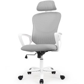 JHK Ergonomic Mesh Fixed Armrest Office Computer Desk Chair Adjustable Headrests Comfortable Lumbar Support For Home Office (Color: LIGHT GRAY)