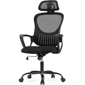 JHK Ergonomic Mesh Fixed Armrest Office Computer Desk Chair Adjustable Headrests Comfortable Lumbar Support For Home Office (Color: Black)