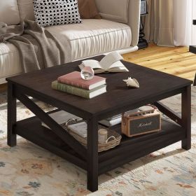 YITAHOME 2-tier Square Coffee Tables with Storage,Coffee Table for Living Room,Center Table Coffee Table for Home (Color: Espresso)