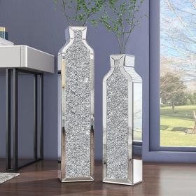 Tall Crushed Diamond Floor Vase Large Silver Mirror Vases for Decor Living Room Floor Decoration Home Decorations 26.8 Inches (Color: 5.1L x 3W x 30H 2pcs)