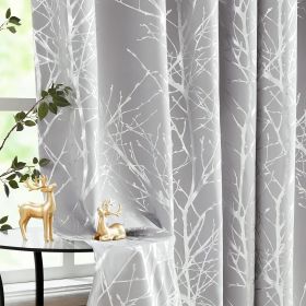 Metallic Tree Blackout Curtains Bedroom Length Living-Room Branch Print Curtain Panels Triple Weave Thermal Insulated Drapes (Color: Silver  Grey, size: 50 W x 84 L 2pcs)