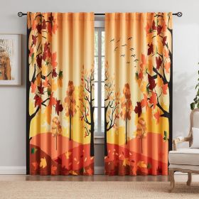 Metallic Tree Blackout Curtains Bedroom Length Living-Room Branch Print Curtain Panels Triple Weave Thermal Insulated Drapes (Color: Orange, size: 50 W x 84 L 2pcs)