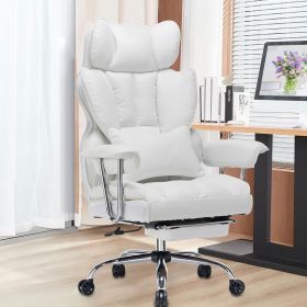 Tall Office Chair, PU Leather Computer Chair, Executive Chair with Leg Rest and Lumbar Support, Light Green Office Chair (Color: White)