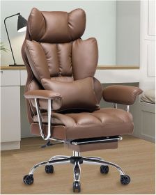 Tall Office Chair, PU Leather Computer Chair, Executive Chair with Leg Rest and Lumbar Support, Light Green Office Chair (Color: Brown)