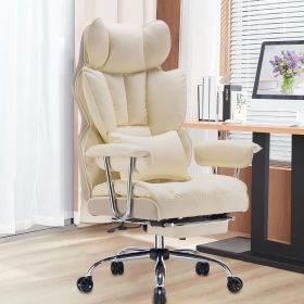 Tall Office Chair, PU Leather Computer Chair, Executive Chair with Leg Rest and Lumbar Support, Light Green Office Chair (Color: Beige)