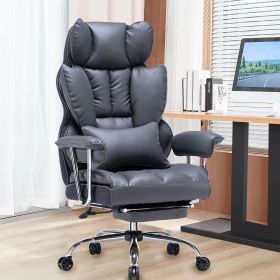 Tall Office Chair, PU Leather Computer Chair, Executive Chair with Leg Rest and Lumbar Support, Light Green Office Chair (Color: Dark Grey)