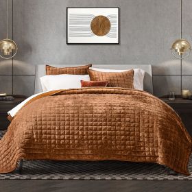 Quilt Set, Lightweight Comforter Set, Oversized Bedspread Coverlet Quilted Bedding Set, with 2 Matching Pillow Shams, (Color: Rusty Burnt Orange, size: King)