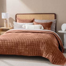 Quilt Set, Lightweight Comforter Set, Oversized Bedspread Coverlet Quilted Bedding Set, with 2 Matching Pillow Shams, (Color: Terracotta, size: Full)