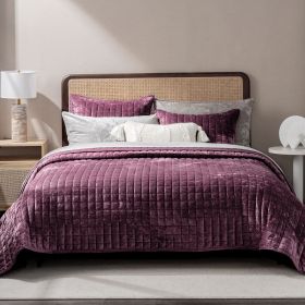 Quilt Set, Lightweight Comforter Set, Oversized Bedspread Coverlet Quilted Bedding Set, with 2 Matching Pillow Shams, (Color: Mauve Purple, size: King)