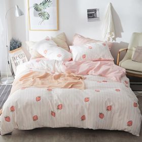 Duvet Cover Set Pure Cotton Women Girl Cute Quilt Cover Kawaii Strawberry Bedding Set 3 PCS 1 Queen Comfy Comforter Cover 2 (Color: Pink Strawberry, size: Twin)