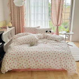 Duvet Cover Set Pure Cotton Women Girl Cute Quilt Cover Kawaii Strawberry Bedding Set 3 PCS 1 Queen Comfy Comforter Cover 2 (Color: Small Strawberry, size: Twin)