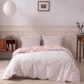 Duvet Cover Set Pure Cotton Women Girl Cute Quilt Cover Kawaii Strawberry Bedding Set 3 PCS 1 Queen Comfy Comforter Cover 2 (Color: Pink Floral Print, size: Twin)