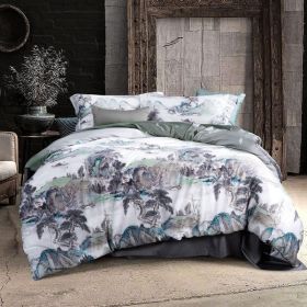 100% Long-Staple Cotton Duvet Cover Set,Pattern Printed Comforter Cover 3pcs, Ultra Soft & Breathable Bedding Set (Color: Oliver Green(vincent, size: CaliforniaKing104x98)