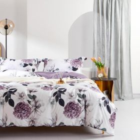 100% Long-Staple Cotton Duvet Cover Set,Pattern Printed Comforter Cover 3pcs, Ultra Soft & Breathable Bedding Set (Color: Purple (Nills), size: Queen(90 x90 ))