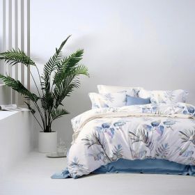 100% Long-Staple Cotton Duvet Cover Set,Pattern Printed Comforter Cover 3pcs, Ultra Soft & Breathable Bedding Set (Color: White Blue(aesop, size: CaliforniaKing104x98)