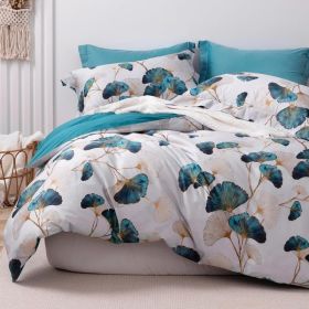 100% Long-Staple Cotton Duvet Cover Set,Pattern Printed Comforter Cover 3pcs, Ultra Soft & Breathable Bedding Set (Color: Teal Green (Kaycee), size: CaliforniaKing104x98)