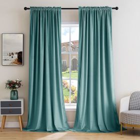 Curtains Thermal Insulated Blackout Curtain Drapes for Bedroom Living Room Darkening Long Curtains Panels Rod Pocket Set of 2 (Color: Teal, size: 52 W 90 L)