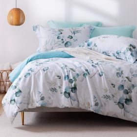 100% Long-Staple Cotton Duvet Cover Set,Pattern Printed Comforter Cover 3pcs, Ultra Soft & Breathable Bedding Set (Color: Baby Blue (Lilio, size: King(90 x104 ))