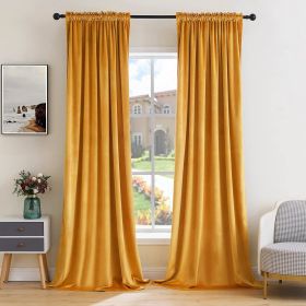 Curtains Thermal Insulated Blackout Curtain Drapes for Bedroom Living Room Darkening Long Curtains Panels Rod Pocket Set of 2 (Color: Mustard Yellow, size: 52 W 90 L)