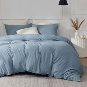 100%Washed Cotton Duvet Cover Minimalist Duvet Cover Linen Like 3 Pieces Plain Simple Cotton Duvet Cover Set with 2 Pillow Shams (Color: Mineral Blue, size: King (104  x 90 ))