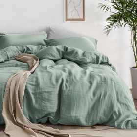 100%Washed Cotton Duvet Cover Minimalist Duvet Cover Linen Like 3 Pieces Plain Simple Cotton Duvet Cover Set with 2 Pillow Shams (Color: 08 - Sage Green, size: Full (80  X 90 ))