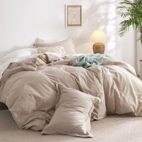 100%Washed Cotton Duvet Cover Minimalist Duvet Cover Linen Like 3 Pieces Plain Simple Cotton Duvet Cover Set with 2 Pillow Shams (Color: 06 - Warm Sand, size: Twin (68  X 90 ))