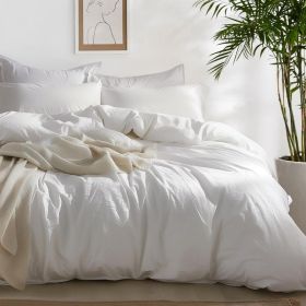 100%Washed Cotton Duvet Cover Minimalist Duvet Cover Linen Like 3 Pieces Plain Simple Cotton Duvet Cover Set with 2 Pillow Shams (Color: 02 - Natural White, size: King (104  x 90 ))